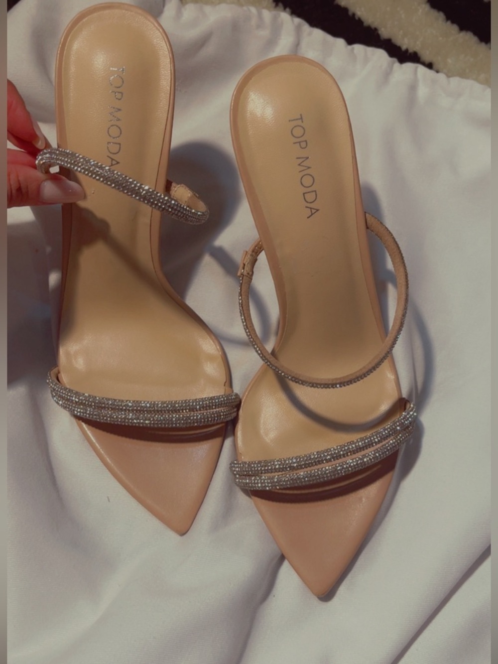 Top Moda Nude Rhinestone Strap Heels - Picture 2 of 6